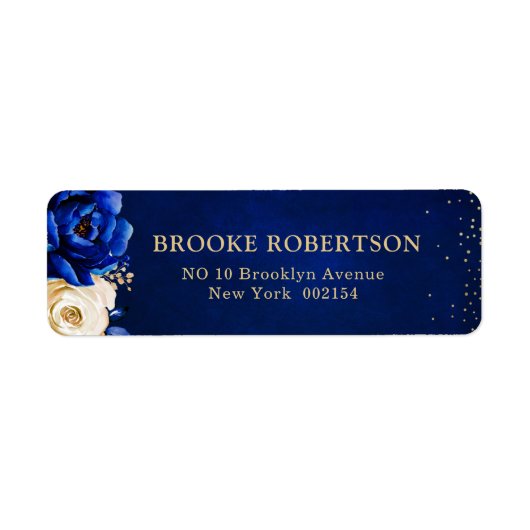 Royal Blue Yellow Gold Metallic Floral Wedding Etiket (Voorkant)