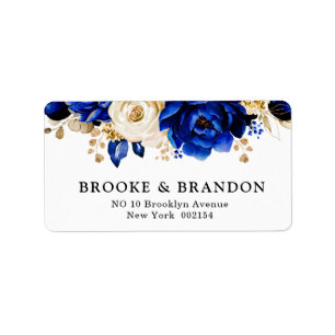 Royal Blue Yellow Gold Metallic Floral Wedding Etiket