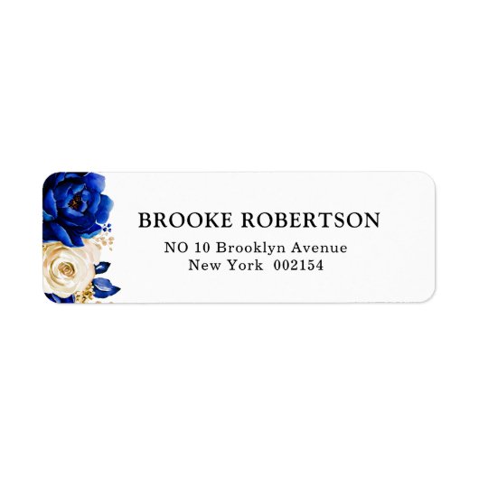 Royal Blue Yellow Gold Metallic Floral Wedding Etiket (Voorkant)