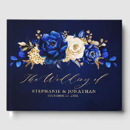Royal Blue Yellow Gold Metallic Floral Wedding Gue Gastenboek