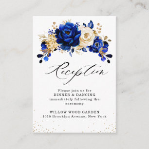 Royal Blue Yellow Gold Metallic Floral Wedding Informatiekaartje