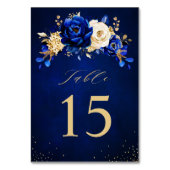 Royal Blue Yellow Gold Metallic Floral Wedding Kaart (Voorkant)