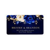 Royal Blue Yellow Gold Metallic Floral Wedding Lab Etiket (Voorkant)