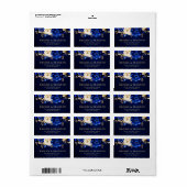 Royal Blue Yellow Gold Metallic Floral Wedding Lab Etiket (Full Sheet)