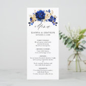 Royal Blue Yellow Gold Metallic Floral Wedding Menu (Staand voorkant)