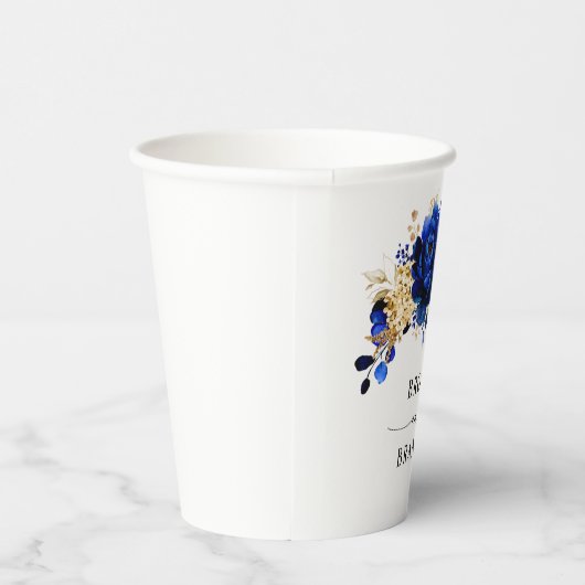 Royal Blue Yellow Gold Metallic Floral Wedding Papieren Bekers (Rechts)