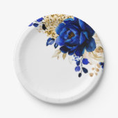 Royal Blue Yellow Gold Metallic Floral Wedding Papieren Bordje (Voorkant)