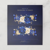 Royal Blue Yellow Gold Metallic Floral Wedding Pla Plaatskaartje (Buitenkant ongevouwen)