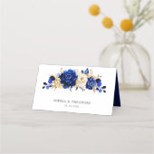 Royal Blue Yellow Gold Metallic Floral Wedding Plaatskaartje (Achterkant)