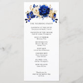 Royal Blue Yellow Gold Metallic Floral Wedding Programmakaart (Achterkant)