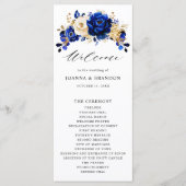 Royal Blue Yellow Gold Metallic Floral Wedding Programmakaart (Voorkant)