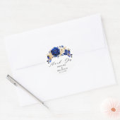 Royal Blue Yellow Gold Metallic Floral Wedding Ronde Sticker (Envelop)