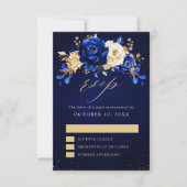Royal Blue Yellow Gold Metallic Floral Wedding RSV RSVP Kaartje (Voorkant)