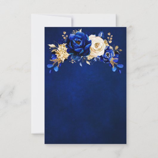 Royal Blue Yellow Gold Metallic Floral Wedding RSV RSVP Kaartje (Achterkant)