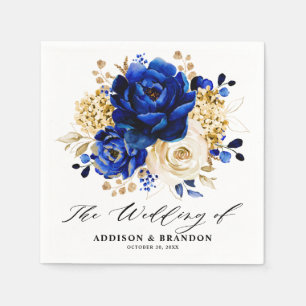 Royal Blue Yellow Gold Metallic Floral Wedding Servet