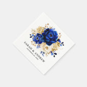 Royal Blue Yellow Gold Metallic Floral Wedding Servet (Hoek)