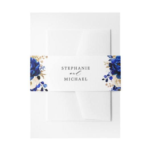 Royal Blue Yellow Gold Metallic Floral Wedding Uitnodigingen Wikkel (Voorkant Voorbeeld)