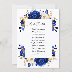 Royal Blue Yellow Gold Metallic Seating Chart Card Kaart
