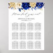 Royal Blue Yellow Gold Metallic Seating Chart Poster (Voorkant)