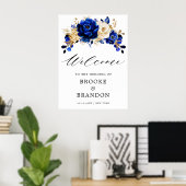 Royal Blue Yellow Gold Metallic Weddenschap Welkom Poster (Thuiskantoor)