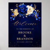 Royal Blue Yellow Gold Metallic Weddenschap Welkom Poster (Voorkant)