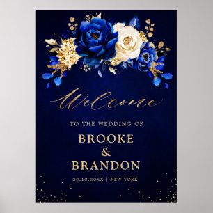 Royal Blue Yellow Gold Metallic Weddenschap Welkom Poster