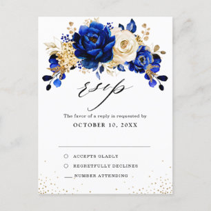Royal Blue Yellow Gold Metallic Wedding RSVP Briefkaart