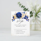 Royal Blue Yellow Gold Metallic Wedding RSVP Briefkaart (Staand voorkant)