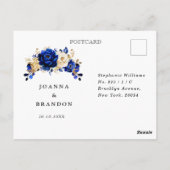 Royal Blue Yellow Gold Metallic Wedding RSVP Briefkaart (Achterkant)