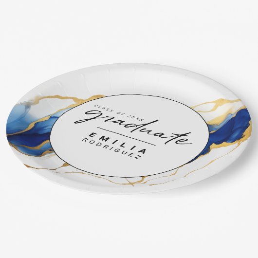 Royal Blue Yellow Gold Minimalistisch Afstuderen Papieren Bordje (Gekanteld)