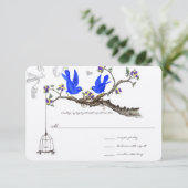 Royal Blue Yellow & Purple Flowers Weddings RSVP Kaartje (Staand voorkant)