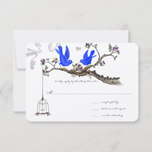Royal Blue Yellow & Purple Flowers Weddings RSVP Kaartje (Voorkant)