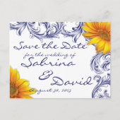  Royal Blue Yellow Sunflower Save the Date Aankondigingskaart (Voorkant)
