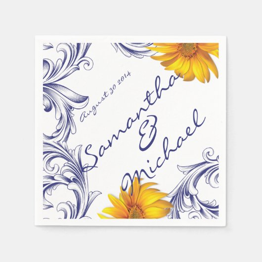  Royal Blue Yellow Sunflower Servetten (Voorkant)