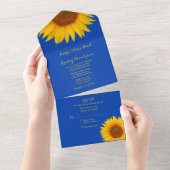 Royal Blue Yellow Sunflower Wedding RSVP All In One Uitnodiging (Afscheurbaar)