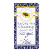 Royal Blue Yellow Zonnebloemen Wedding Wine Label (Voorkant)