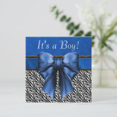 Royal Blue Zebra Baby Boy Shower Uitnodigingen (Staand voorkant)