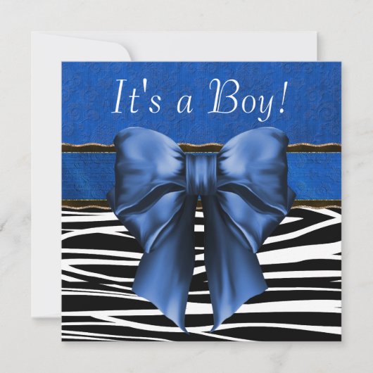 Royal Blue Zebra Baby shower Kaart (Voorkant)