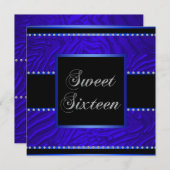 Royal Blue Zebra Blue Sweet 16 Verjaardagsfeest Kaart (Voorkant / Achterkant)