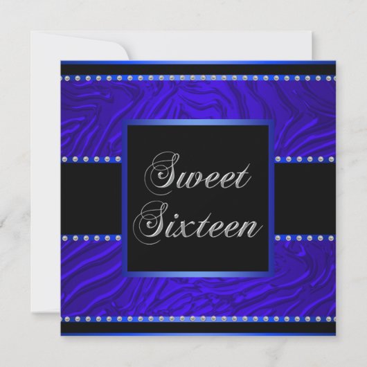 Royal Blue Zebra Blue Sweet 16 Verjaardagsfeest Kaart (Voorkant)