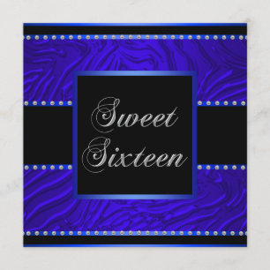 Royal Blue Zebra Blue Sweet 16 Verjaardagsfeest Kaart