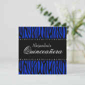 Royal Blue Zebra Diamonds Quinceanera Kaart (Staand voorkant)