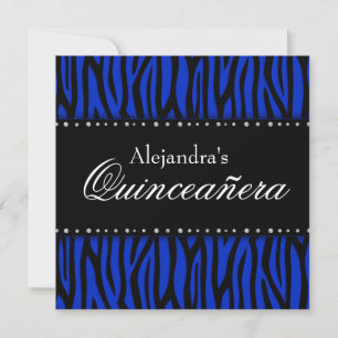 Royal Blue Zebra Diamonds Quinceanera Kaart
