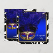 Royal Blue Zebra Masquerade Uitnodigingen (Voorkant / Achterkant)