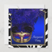 Royal Blue Zebra Masquerade Uitnodigingen (Voorkant)