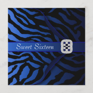 Royal Blue Zebra Sweet Sixteen Kaart