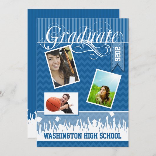 Royal Blue Zig Zag Senior Afbeelding Class of Aankondiging (Voorkant / Achterkant)