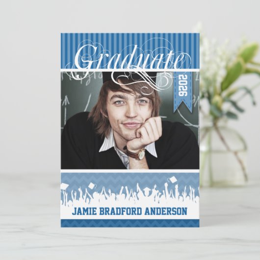 Royal Blue Zig Zag Senior Afbeelding Class of Aankondiging (Staand voorkant)