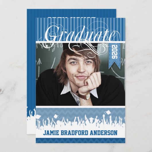 Royal Blue Zig Zag Senior Afbeelding Class of Aankondiging (Voorkant / Achterkant)