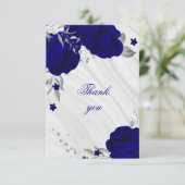 royal blue zilver gray floral marmer dank u auto bedankkaart (Staand voorkant)